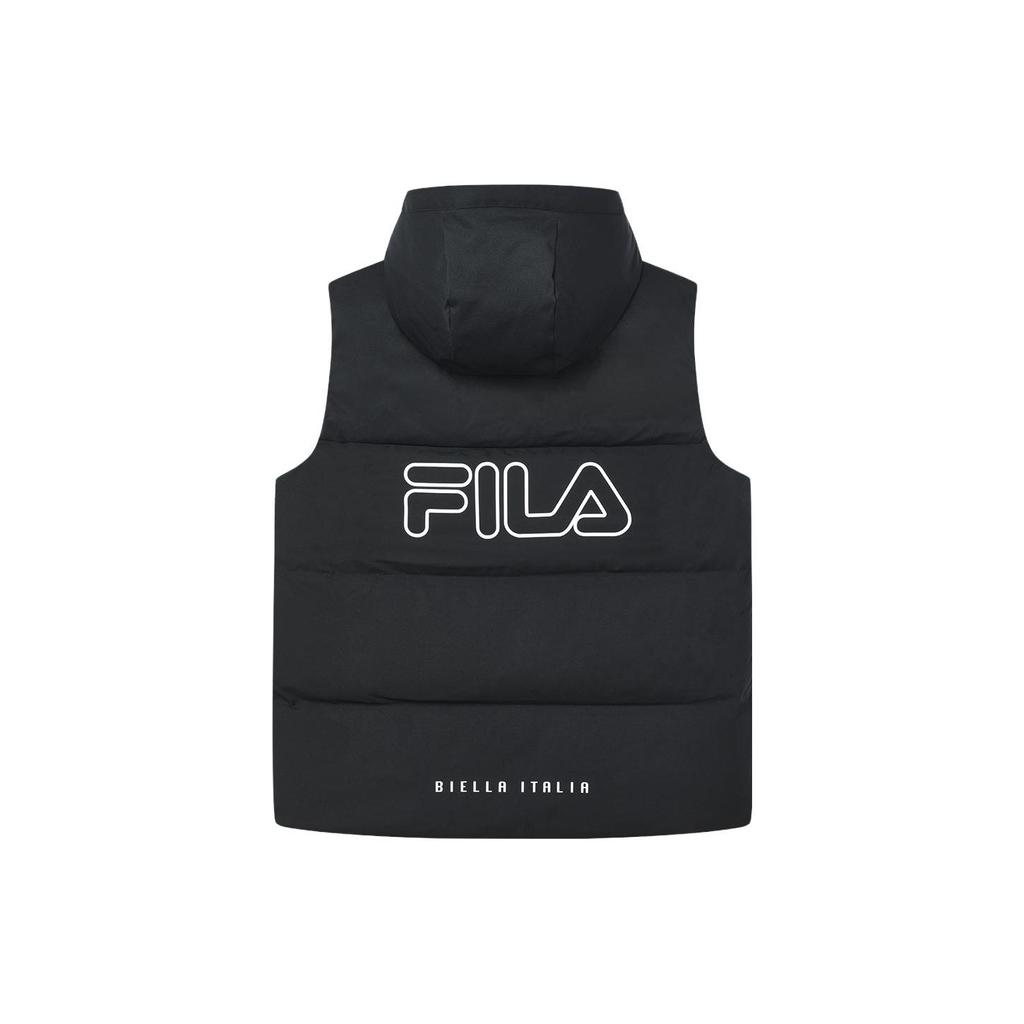 Fila Logo Print Solid Color Hooded Casual Down Vest Men Vest Black F11M349908FBK