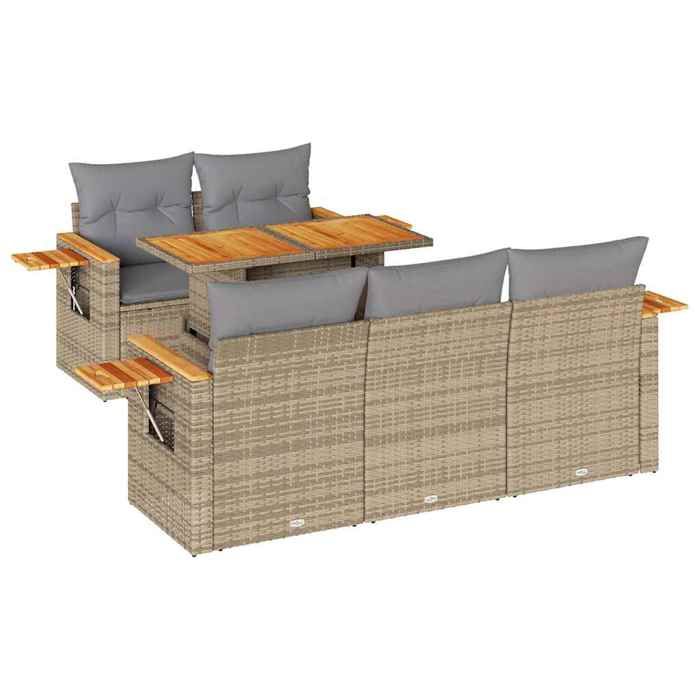 VidaXL Garden Lounge Set 6 Pcs with Beige Cushions Braided Resin Acacia 3327552