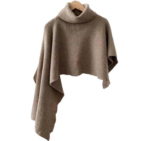 

Плащ Шарф Женский Однотонный Неровный Крой Кейп Утолщенный Теплый Вязаный Свитер с Воротником Гольф Необычный Дизайн Шаль Накидка