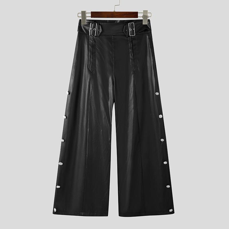 

INCERUN Мужские брюки из искусственной кожи с высокой талией, повседневные длинные брюки с карманами 4XL чёрный