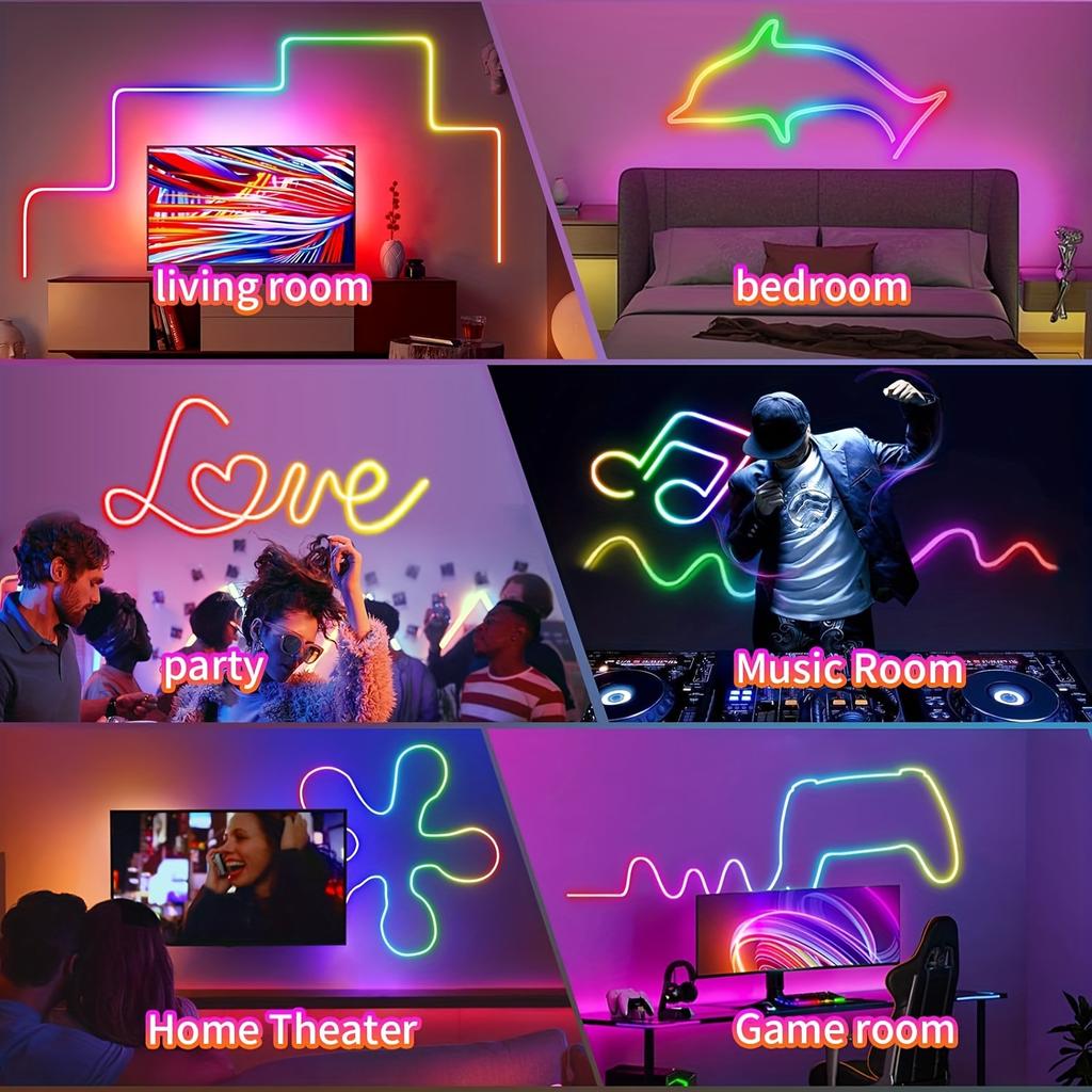 Smart RGB LED Strip Light Neon Flexible Tape Ribbon USB Bluetooth App Remote Control Music Sync DIY TV Gaming Room Decorations