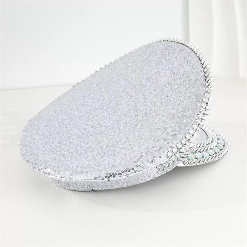 Captain Cap With Sparkling Crystals Sequins Rivet Studdeds For Daily Wear Outdoor Event And Special Occasion Photoshoots