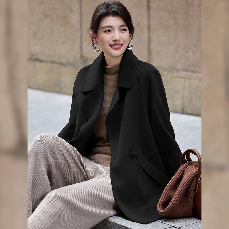 Damski dwustronny płaszcz Bailuyu z 100% wełny, średniej długości, z klapami