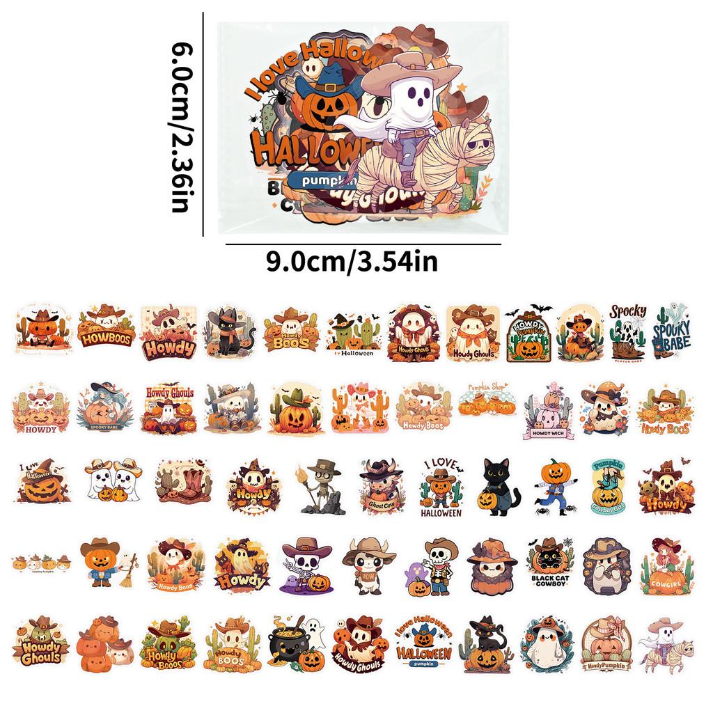 

56-Piece New Halloween Cowboy Transparent PET Stickers - Cute Cartoon DIY Materials for Hand Journals, Diaries & Phone Cases
