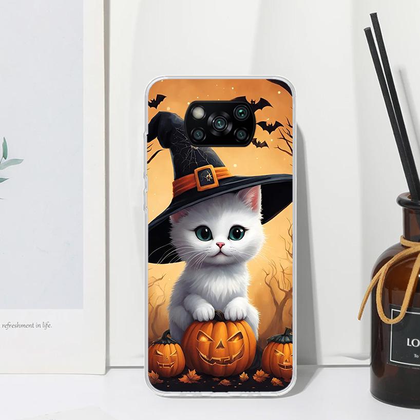 Black Kitten Halloween Pumpkin Phone Case For Xiaomi Poco X7 X6 X5 M7 M8 Pro F7 Ultra Redmi 15C 15 13C 13 12C 12 10 10C 10A Art