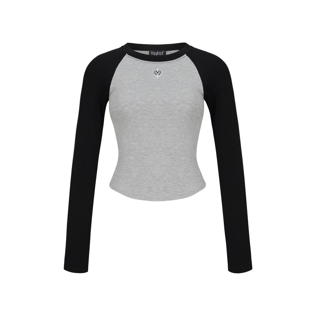 WANNABEZFIT F.H.L Emblem Contrast Slim Fit Long Sleeve Gray & Black
