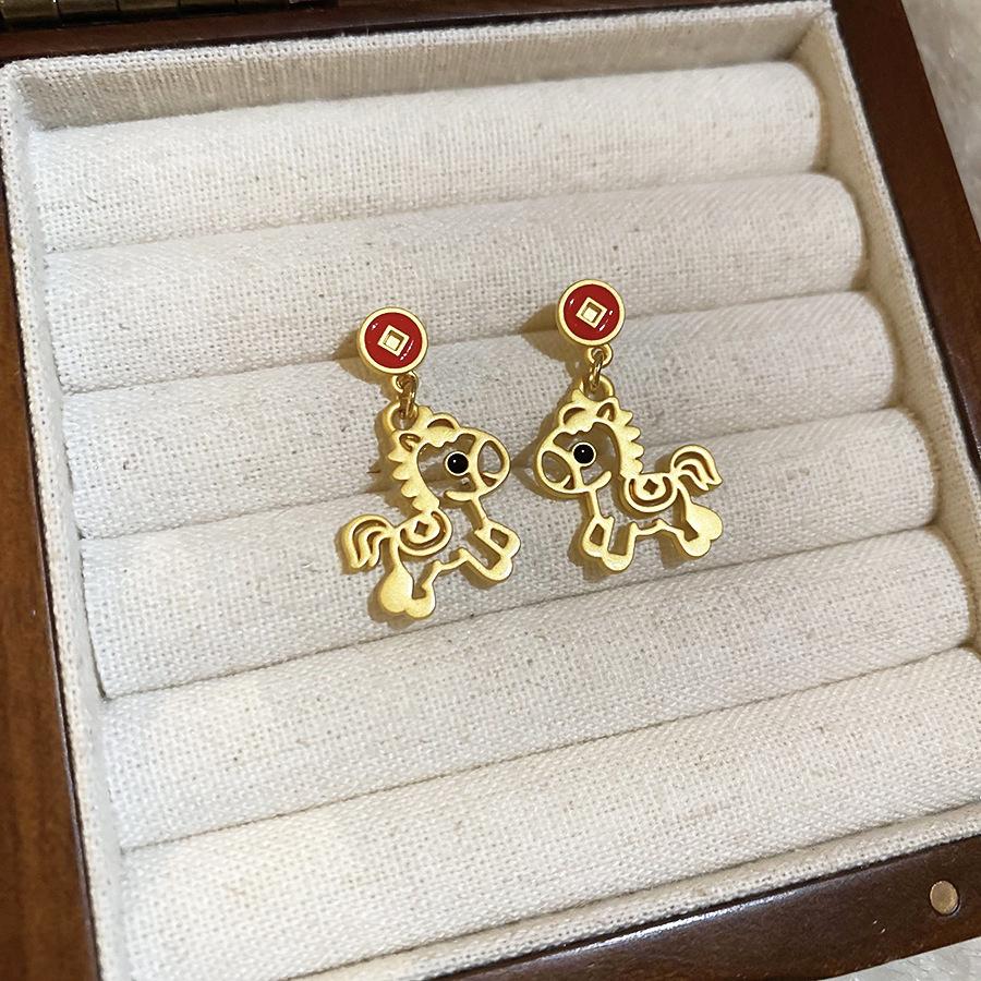 Zodiac Year Zircon Pearl Horse Earrings - Luxurious, Modern Studs for Women