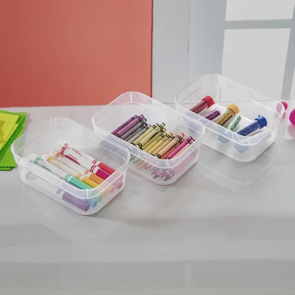 Medium Clear Plastic Storage Trays Set of 3 Modular Organizer Bins Home Office Kitchen Bathroom Drawer