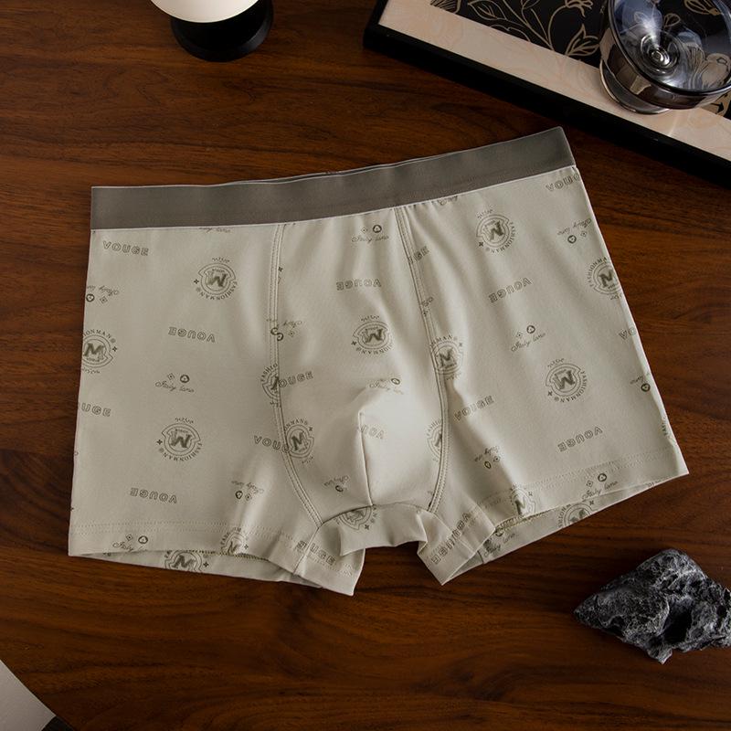 Men s Mid-Waist Pure Cotton Printed Boxer Briefs - Comfortable, Breathable, Antibacterial 7A Four-Corner Underwear