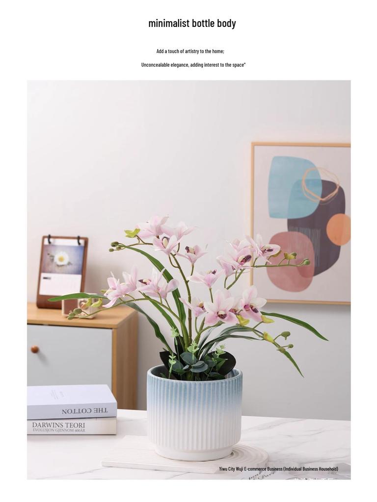 Luxury White Ceramic Hanging Flower Pot Set for Orchids and Money Trees in Living Room