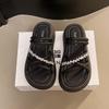 Fashion Versatile Rhinestone Flat Sandals Women 2025 Summer New Outer Wear One Word with Roman Fairy Wind Beach Shoes