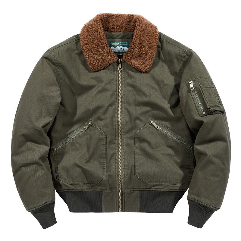 Winter Flight Jacket Men's Imitation Lamb Wool Padded Jacket Lapel Overalls Fleece Thickened Loose Thermal Padded Jacket