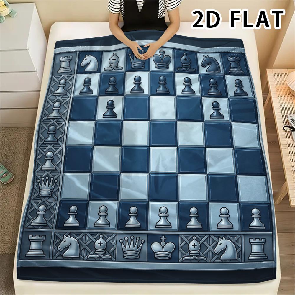 1Pc Chess Print Flannel Blanket,High quality Comfortable for All Seasons,Home Decor,Warmth and Comfort,Perfect for Christmas Gifts
