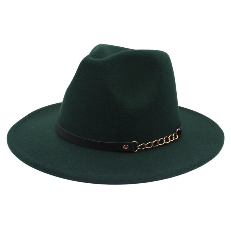 New Shanghai Gentleman Felt Hat, Belt, Iron Chain,Foreign Trade Top Hat, Light-Bottomed Fedora, Large Brim Hat