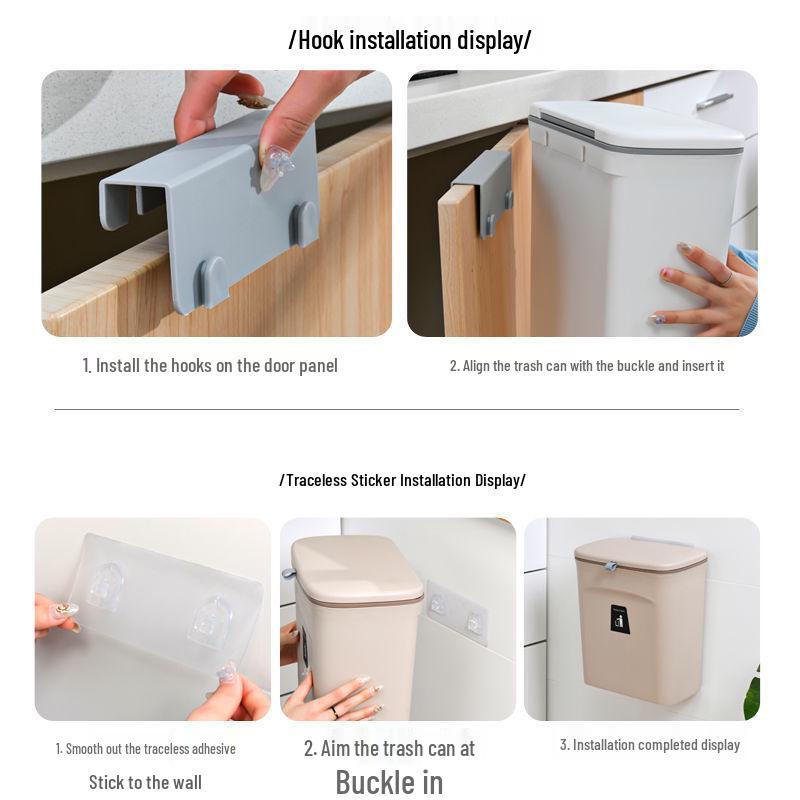 Wall-Mounted Trash Can with Lid for Kitchen, Bathroom, and Living Room - Creative Hanging Storage Wastebasket