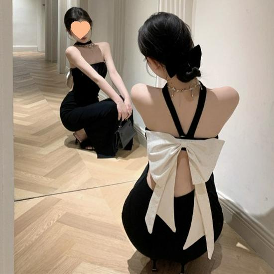 

Летнее платье 2024 года с черным воротником-халтер: Короткие облегающие шорты с сексуальным бантом S