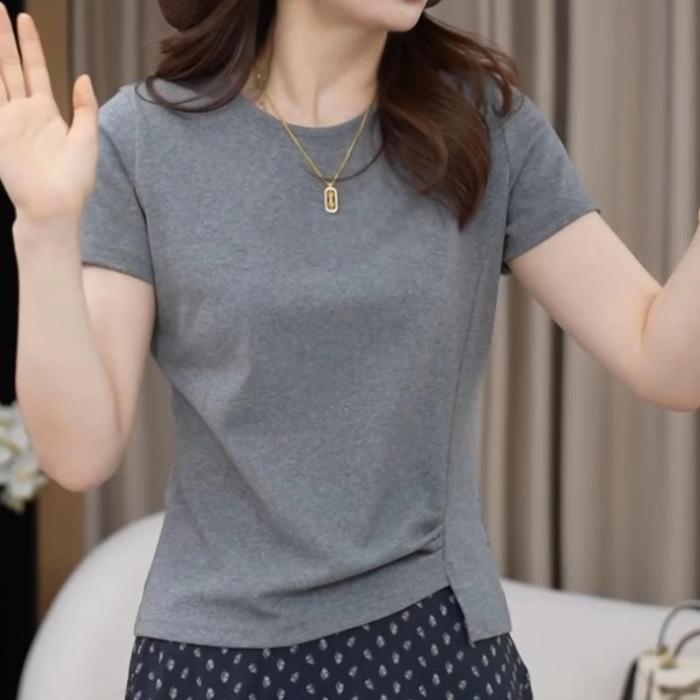 

Летняя новинка 2025 года, женская дизайнерская футболка с коротким рукавом в корейском стиле S серый