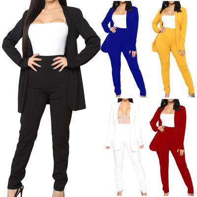 Dames zakelijke kleding 2-delige outfits jassen met lange mouwen Tops effen lange broeksets
