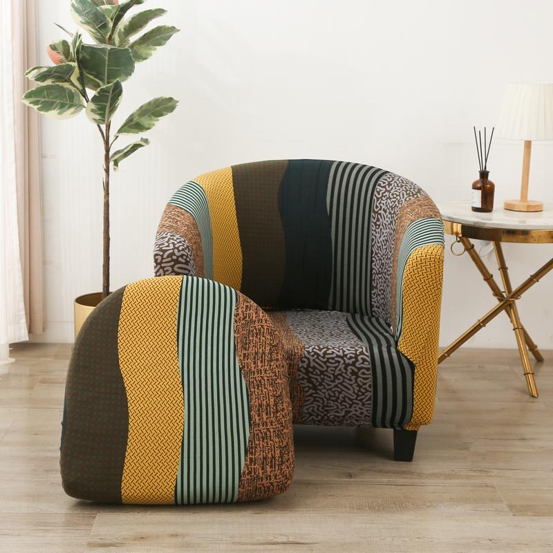 2PCSet Club Sofa Cover Spandex Non-Slip Printed Round Bucket Arm Chair Covers Removable Machine Washable Home Sofa Decoration Q17163QQ-1PC 2190₽