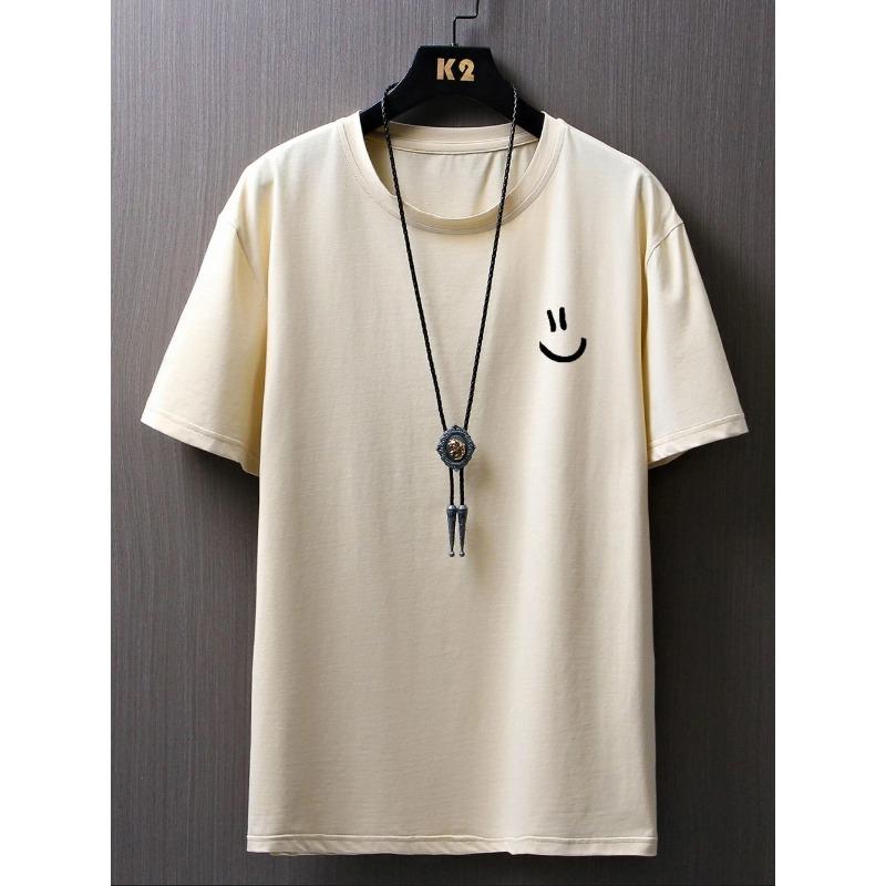 Minimalist Smile Face Style Graphic Print Tops Men Hip Hop Tee Clothes T Shirt Summer Breathable T-Shirt Street Cotton Tshirt