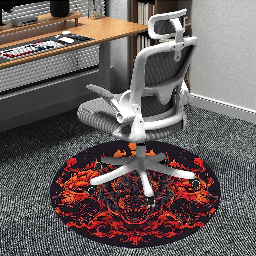 

1pc Wolf Pack Flame Crest Office Round Area Rug, Under Office Chairs Bedroom Living Room Home Decor, Room Deco, Available in Various Sizes 129 80cm by 80cm