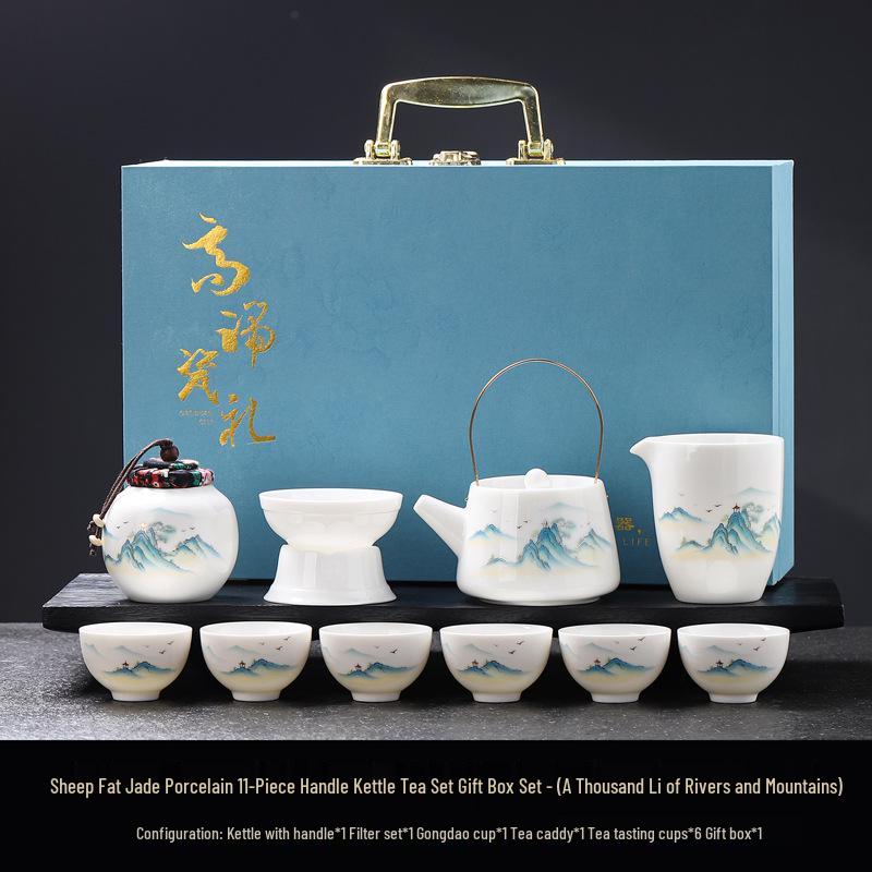Luxury Jade White Porcelain Kung Fu Tea Set for Home or Office