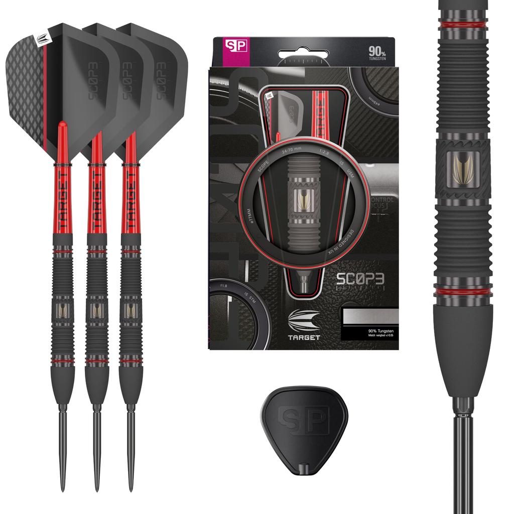 TARGET Darts Scope Steel Tip Swiss Point Tungsten Dart Barrel Steel Tip Darts Red Black Swiss Point Tool Professional Dart Set Darts, 90% Set, 02-24G
