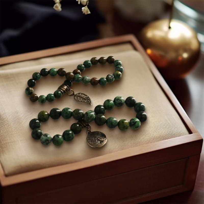 Tree Charm Bracelet Set Agates Bead  Stone Bracelets for Women Man Leaf Pendant Bangles Jewelry Gift