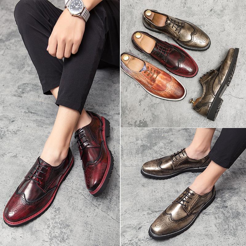 Men's Business Large Size Leather Shoes British Retro Flower Block Small Leather Shoes Men's Trend Leather Shoes