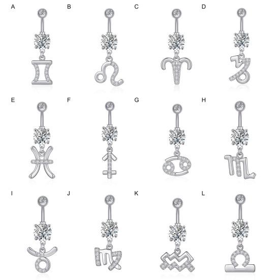 Anillo de ombligo antialérgico, superficie lisa, gran adherencia, exquisito, hueco, decorativo, doce constelaciones, piercing