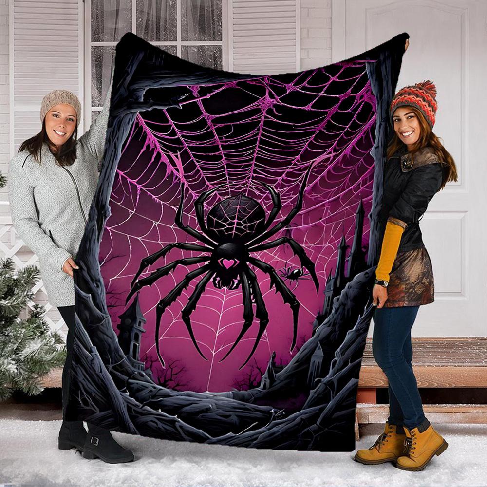 1pc Spider Webbing Decor Throw Blanket Polyester Fiber, Lightweight Flannel, Soft & Warm, All Season Use for Outdoor, Camping Digital Print