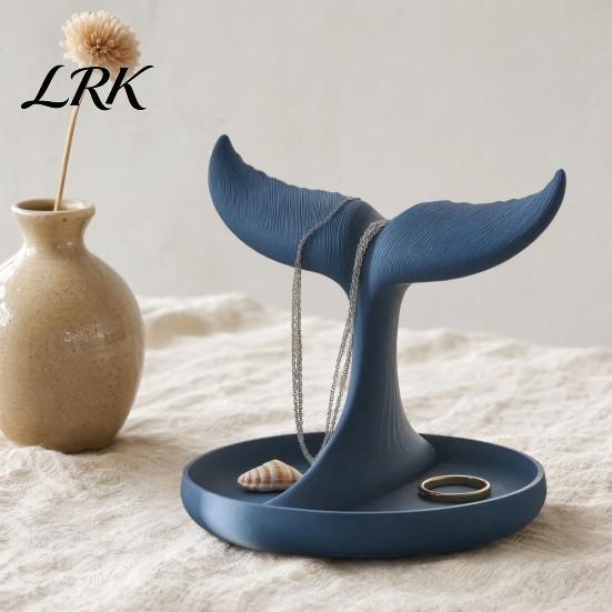 Dressing Table Decoration Organizer 3D Printed Whale Tail Jewelry Organizer, Earring Necklace Display Stand with Ring Tray, Creative Desktop