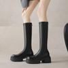 Autumn and winter leather knight boots women's comfortable platform large size women's boots square heel high heels round head new high boots women
