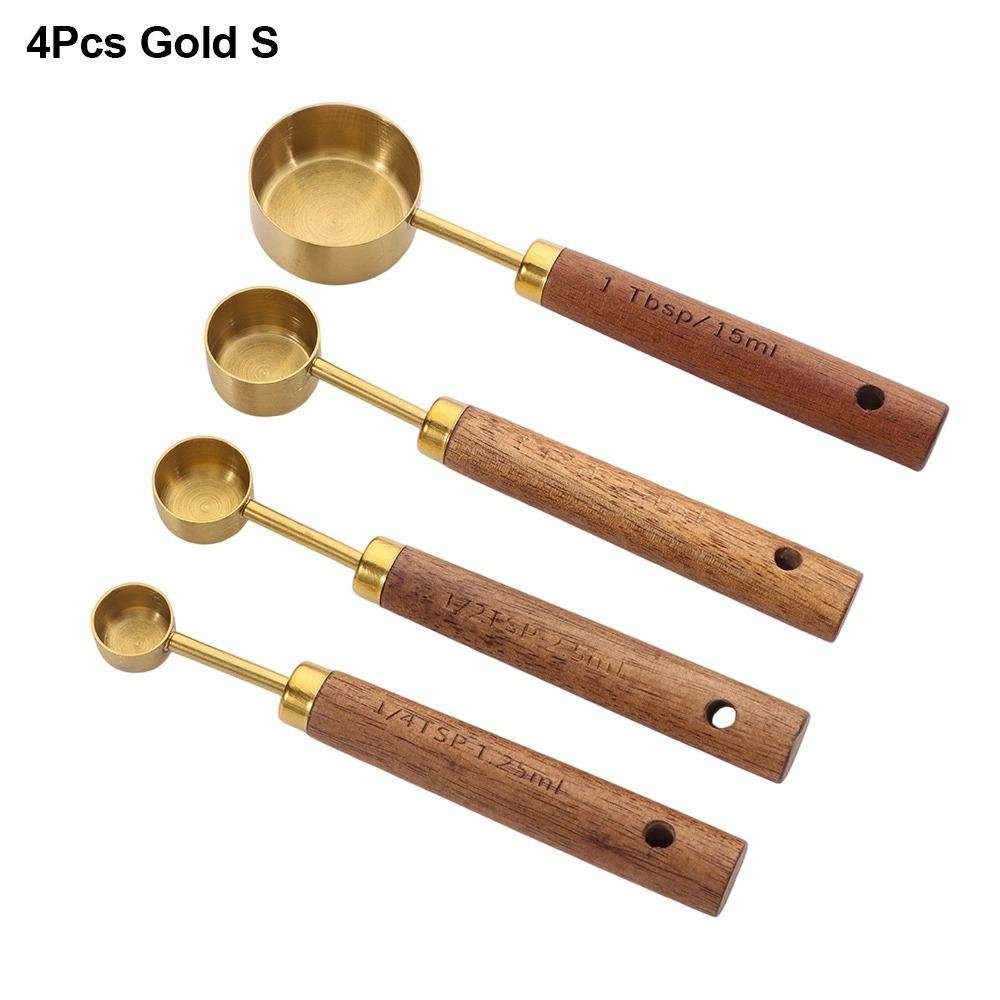 

4Pcs Stainless Steel Measuring Cup Spoon Wooden Handle Gold Silver Coffee Measuring Spoon Black 1.25-250ml Baking Tool
