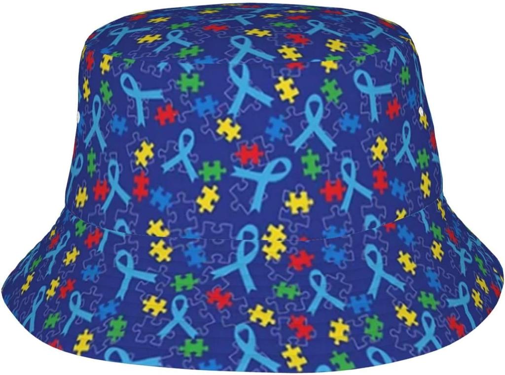Autism Hats Funny Cute Autism Awareness Print Bucket Hat Summer Travel Beach Fisherman Hat For Women And Men 00003