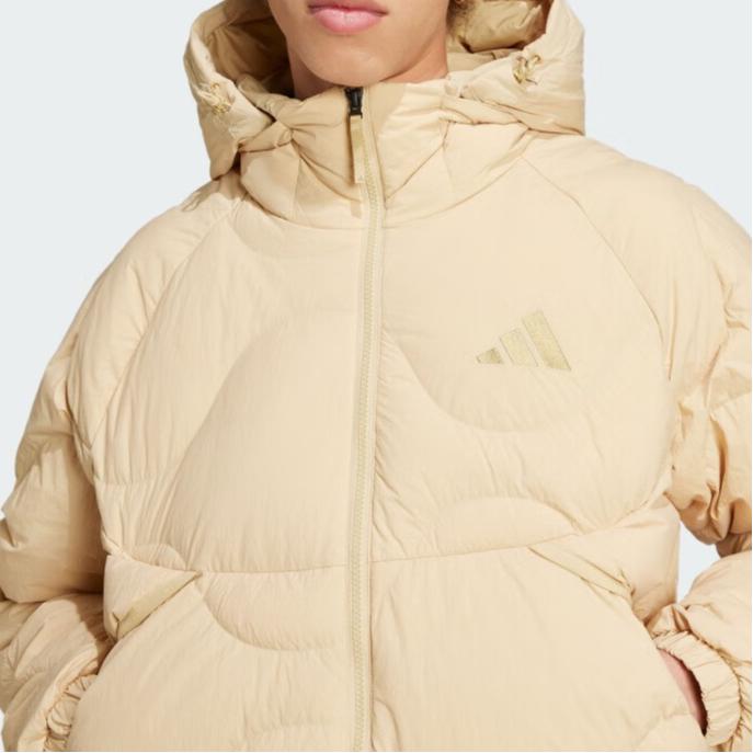 Adidas Solid Color Zipper Hooded Loose Warm Long Sleeve Down Jacket Unisex Outerwear Sand-Brown JG5927