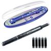 Retractable Fountain Pen Fine Nib Set 0.38mm Black/Blue Ink Transparent Barrel Pen with 5 Refillable Ink Cartridges for Sketching