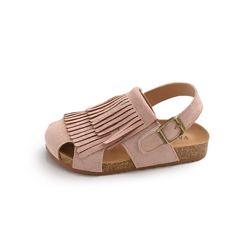 

Fashion Kids Sandals 2025 Summer New Style Tassel Girls Sandals Anti Slip Child Beach Shoes Simple Girls Closed Toe Sandal 23insole14.5cm розовый
