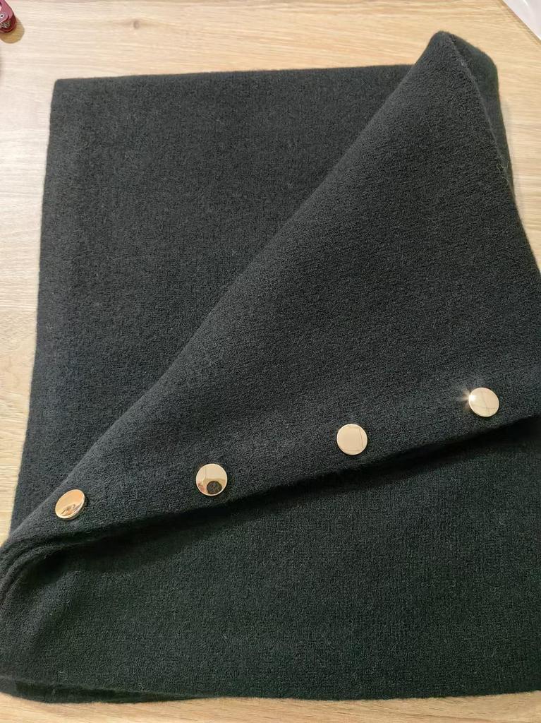 2025 Autumn/Winter Merino Wool Slanted Hem Cape with Gold Buckle