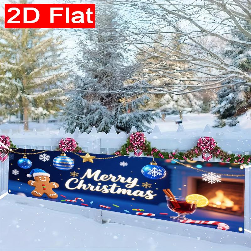 Blue & Silver Christmas Yard Banner, Merry Christmas Xmas Sign Design, Polyester Outdoor Garden New Year Party Supplies