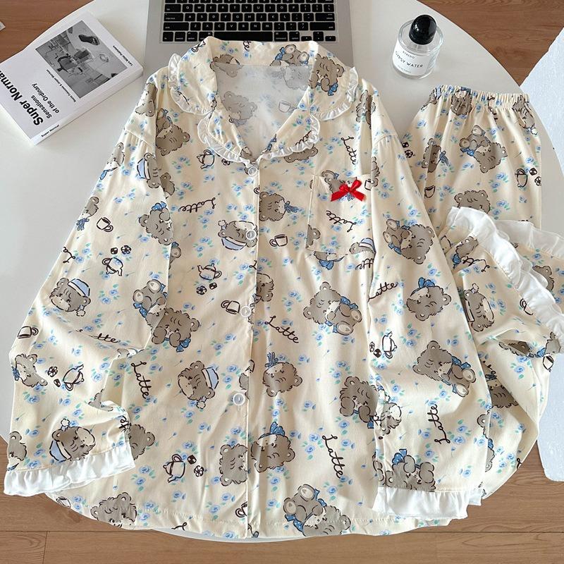 Small fresh ikko pajamas women's spring and autumn long-sleeved cute style student loose loungewear suit