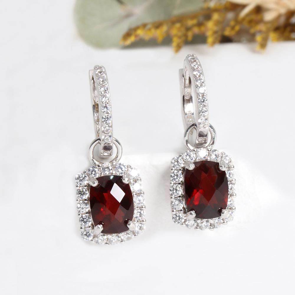Bolaijewelry Gorgeous Elegant Unique Design January Birthstone Natural Garnet Special Cut Gemstone Earrings Women's 925 Silver Jewelry Gift