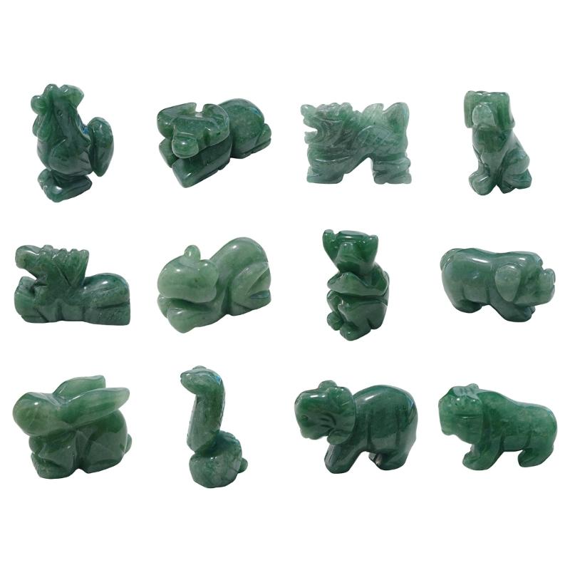 Traditional Chinese Zodiacs Green Aventurine Ornament Carved Crystal Animal Statue For Cultural Home Decors Collectibles