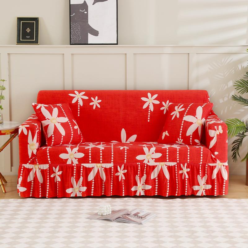 1/2/3/4 Seater Elastic Print Sofa Cover With Skirt for Living Room Stretch Slipcovers L Shape Corner Armchair Cover