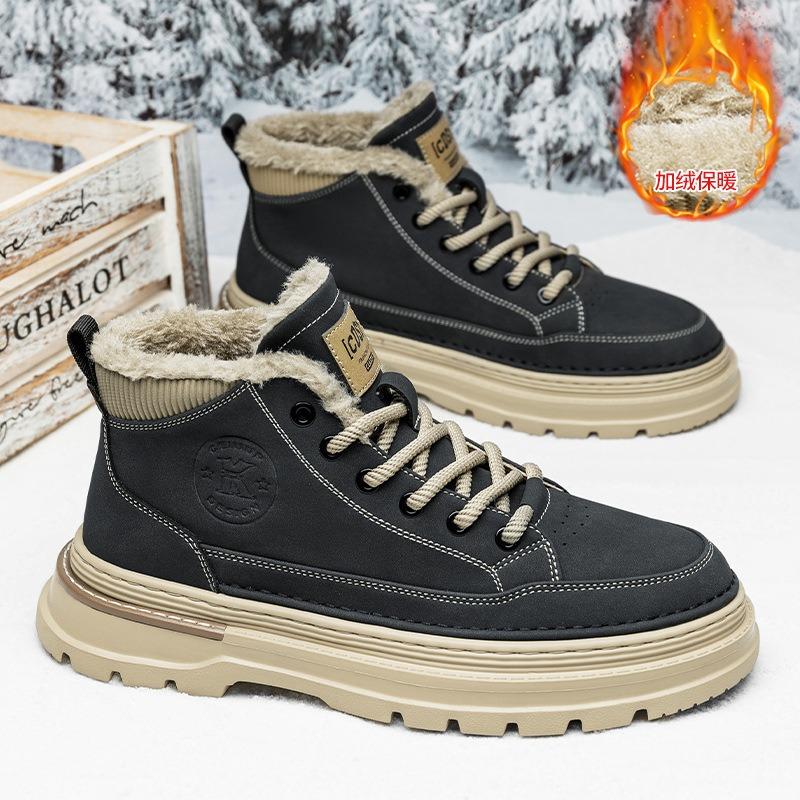 Martin boots men's winter velvet thickened warm high-top tooling shoes British retro men's shoes medium-top snow cotton shoes