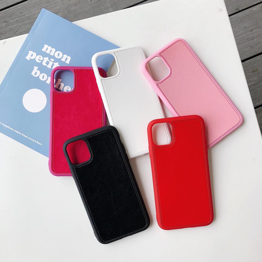 Smooth Faux Leather Stitched Edge Phone Case Shockproof Protective Cover for iPhone