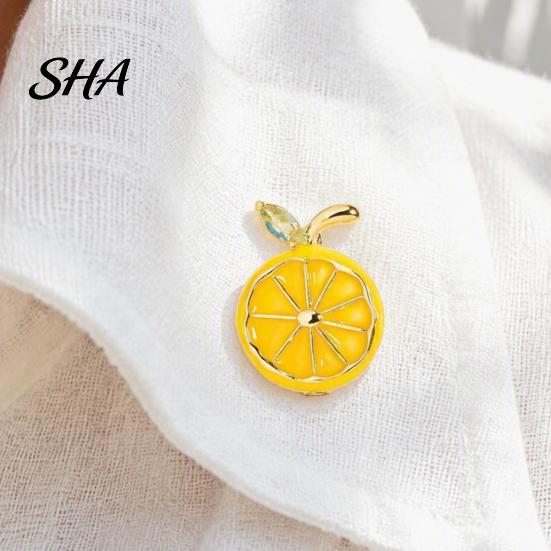 Fruit Lapel Pins Lemon Slice Brooch Pin, Oil Dripping Pin with Rhinestone Leaf, Decorative Badge for Clothes Bags Scarves Scarf