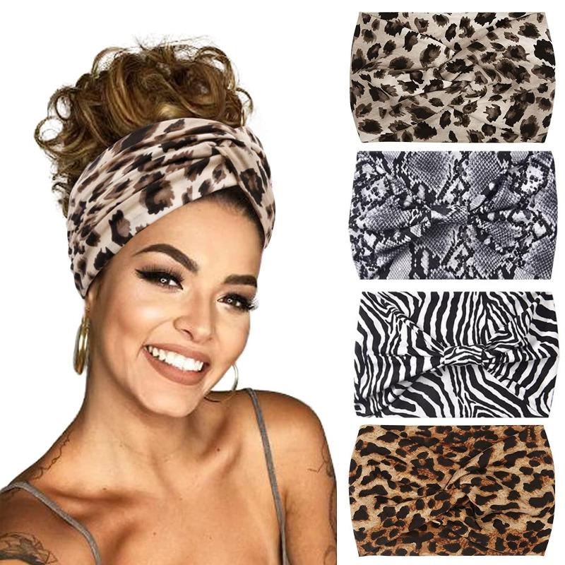 Kadınlar ve Kızlar için Bantlar Geniş Esnek Boho Afrika Türban Headwrap Düğümlü Leopar Kafa Bantları Yoga Sweartband Moda Saç Aksesuarları