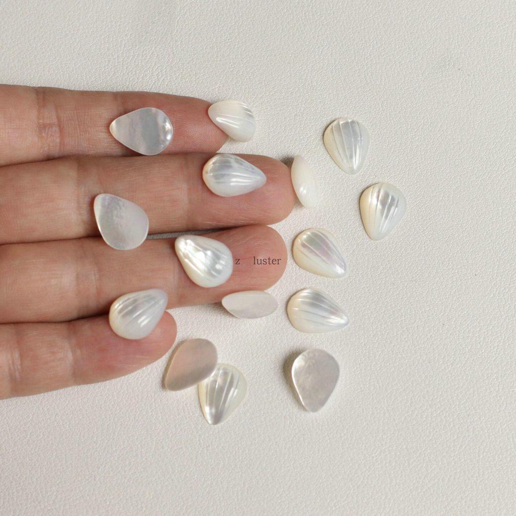 Natural White Faceted Mother-of-Pearl Water Drop Patch for Earrings and DIY Jewelry, 11x14mm.