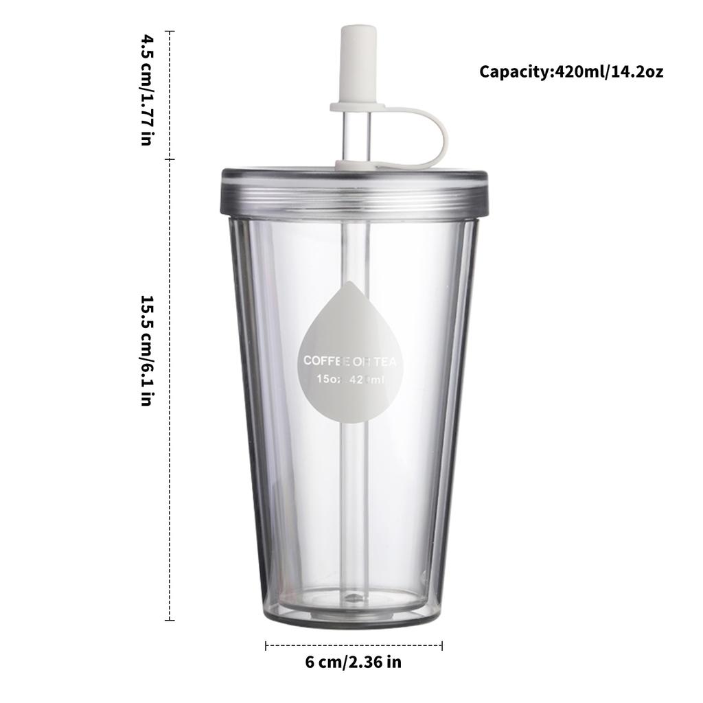Double Layer Straw Milk Tea Cup With Lid, Portable Water Cup, Fruit Tea Cup, Small Creative Plastic Cup For Summer, Water Bottle